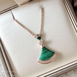Jewellery divas dream Necklaces designers Fan shape necklace diamonds White pink Green Chalcedony small skirt female elegant jewelry265D