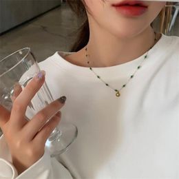 Chains Trendy Charming Bead Retro Green Party Sweater Chain Korean Style Necklace Shell Clavicle Choker Women