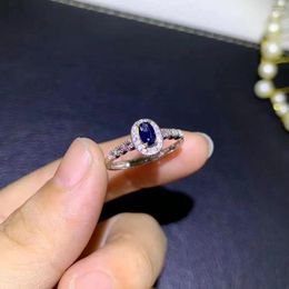 Cluster Rings Natural Drrk Blue Sapphire Silver Ring For Daily Wear Cute Solid 925 Jewellery