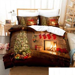 Bedding Sets Bedding Sets Christmas Gifts Set Duvet Er 3D Digital Printing Bed Linen Queen Size Fashion Design L221025 Drop Delivery H Dh2W7