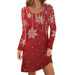 Casual Dresses Long For Women Elegant Above Knee Winter Dress 2023 O-Neck Sleeves Christmas Ladies Frocks Vestidos Curtos