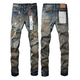 Women s Jeans Purple Men s High Street Denim Slim Fit Washed Make Old Damaged Destroyed Hole Stretch 231206