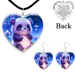 Cartoon 3pcs/set Cute Baby Pattern Heart-shaped Glass Pendant Necklace Earring Set Girls, Graduation Party Children for Panda