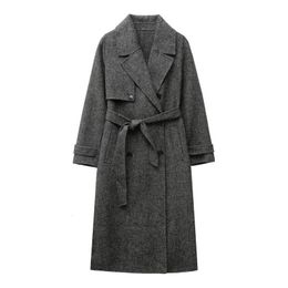 Women's Wool Blends ZVRI 2023 midlength with belt wool blend herringbone twill coat trench 231206