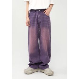 Men's Jeans Men's Four Seasons Product Gradient Purple Pink Dark Green Korean Personality Straight Barrel Purple Wide Leg Jeans Men 231206