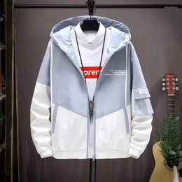 Men's Jackets Hip Hop Streetwear Jacket Men Hooded Zipper Outwear Patchwork Coat Oversized Windbreakers Harajuku Windproof Varsity