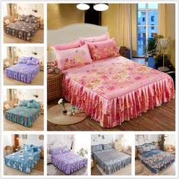 Bed Skirt Lace Bed Sheet Skirt Floral Printed Bed Cover Single/Queen/King Size Bedspread on the Bed No Pillowcase 231205