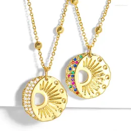 Pendant Necklaces Creative Colorful Zircon Sun & Moon Necklace For Women Multicolor Round Crescent Charm Gold Plated Trendy Jewelry Gifts