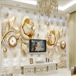 classic painting wallpaper Custom wallpapers 3d stereo golden rose soft bag round ball Jewellery wallppaers TV background wall292v
