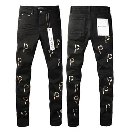 Men's Jeans Designer Purple Brand Mens Male Light Blue Y2k High Street Denim Paint Graffiti Pattern Damaged Ripped Skinny P 539