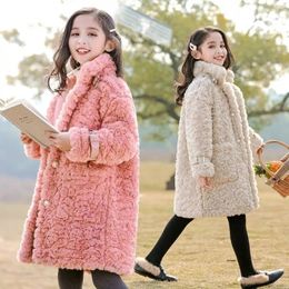 Jackets Baby Girl Winter Jacket Faux Fur Thick Toddler Teen Warm Wool Coat Long Pearl Outwear High Quality Clothes 3 18Y 231205