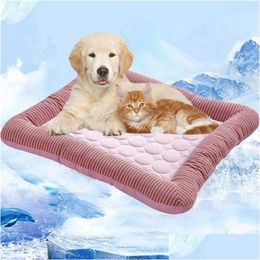 Kennels Pens Top Quality Summer Cooling Pet Dog Mat Ice Pad Slee Mats For Dogs Cats Kennel Cool Cold Silk Bed 201124 Drop Delivery Dhpvu