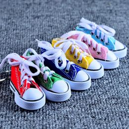 Keychains Lanyards 24pcs/lot 3D Novelty Canvas Sneaker Tennis Shoe Keychain Key Chain Party Jewellery Keyring for Men and Women 231205