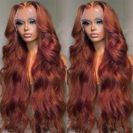 Synthetic Wigs 13x4 Reddish Brown Body Wave Lace Front Human Hair Wig HD 13x6 Adhesive Free Pre Picked 231205