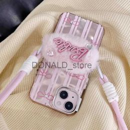 Cell Phone Cases Plush Dolls Miniso New Barbie Korean 3D Plush Silicone Phone Cases for Iphone 15 14 12 13 Pro Max 11 X Xr 7 8 Plus Y2K Girl Christmas Gift J231216