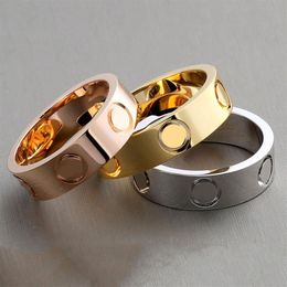 3 drills 3 screw ring women 5mm stainless steel polished rose gold zircon fashion Jewellery Valentine day couple gift for girlfriend266O