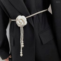 Belts Camellia Thin Chain Waistband Small Fragrant Flower Pearl Belt Decor Skirt Sweater Stylish Waist Accessories