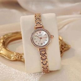 Wristwatches Fashionable And Women Watches Circular Small Dial Fritillary Coloured Face With Diamond Bracelet Waterproof Gold Watch