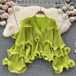 Women's Blouses High Quality Spring Fashion V-Neck Chiffon Shirt Tops Women Long Sleeve Loose Layered Ruffles Irregular 7 Colors Clothes
