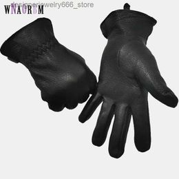 Five Fingers Gloves Winter Gloves mens Leather Gloves Deerskin Thickened Water Wave Style Cashmere lining Autumn And Winter Warm Elastic opening Q231206