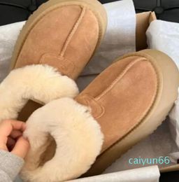 Winter Women Platform Fur Slippers Boots Fully Protected Warm Booties Woman Fluffy Thick Sole Antelope brown