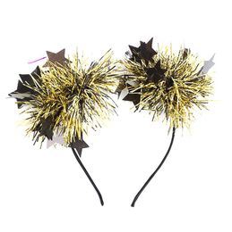 Metallic Foil Pom Pom Headband Star Tinsel Headband Fluffy Pompoms Headwear for Women Girls Christmas Party Birthday