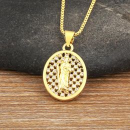 Chains AIBEF Religious Virgin Mary Portrait Pendant Women Copper Necklace Gold Colour Pray Jewellery Trendy Gift Sweater Chain Accessories