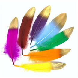 Other Arts And Crafts 5-7 Inches Gold Plated Feathers For Christmas Wedding Party Decoration Diy Handicrafts Accessories Home Drop Del Dhgy1