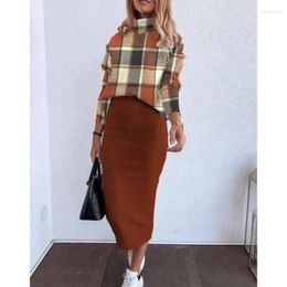 Work Dresses Skinny Skirts Clothing Turtleneck Fashion Y2K Long Sleeve Tshirt Tops Women Two Piece Sets Outfits Casual Pencil