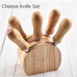 Cheese Tools 6pcs set Stainless Steel Knives Oak Handle Cutter Board Butter Spatula Kitchen Knife 231205