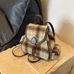 Evening Bags 2024 High Quality Women s Bag Retro Academy Style Backpack Suede end Plaid Handbag Fashion Versatile 231206