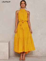 Women's Jackets Summer Long Dress Polka Dot Casual Dresses Black Sexy Halter Strapless Yellow Sundress Vacation Clothes For Women 231205