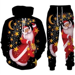 Men's Suits Blazers Christmas Santa Claus Hoodies Pants 2 Pieces Sets Men Fashion Year Holiday Party Casual Oversized Pullover Sportwear Suit 231206