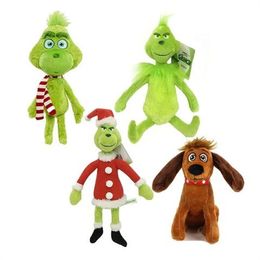 Grinch Stole Plush Toys green Grinch stuffed toy Max Dog Doll Soft Stuffed Cartoon Animal Peluche for Kids Christmas Gifts