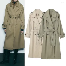 Women's Trench Coats Women Fashion With Belt Solid Double Breasted Vintage Lapel Neck Long Sleeves Female Chic Lady Outfit Classic Coat