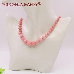 Chains 6-14mm Natural Pink Chalcedony Tower Shaped Circular Bead Necklace Rose Stone Jewellery Rotating Buckle Combination Gift