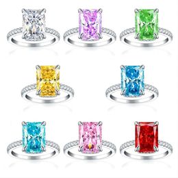 S925 Sterling Silver 4CT Ring 8A High Carbon Diamond Ring For Women's Fireworks Ice Flower Cut Zircon Colourful Treasure Ring High Grade