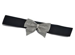 Luxury Designer Belts Black Fashion Wild Big Bow Elastic Wide Belt Super Shine Rhinestone Inlaid Belt Bg8409387810