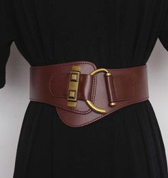 Fashion Wide Genuine Leather Belt Corset Belt Women Big Gold Color Pin Buckle Waistband Female Waist Belt Dress Decorative Q06252088230