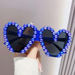 Sunglasses Mosengkw 2023 INS Colorful Half Frame Pearl Heart Funny Party Fashion Eyeglasses