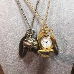 Pocket Watches Golden Ball Pendant Snitch Ball Pocket Watch Gifts for Kids Quartz Necklace Clock Lovely Cute Fob Pocket Clock WholesaleL231120