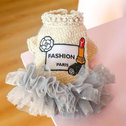 Dog Apparel Autumn Winter Pet Clothes Warm Princess Cat Woollen Skirt Dresses For Small Dogs Wedding Dress Tutu Girl235O