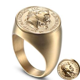 Stainless Steel Napoleon Head Sculpture Ring Gold Solid Men USA Standard Size 7 8 9 10 11 12 13 14 Three Dimensional Letter Extra 191S