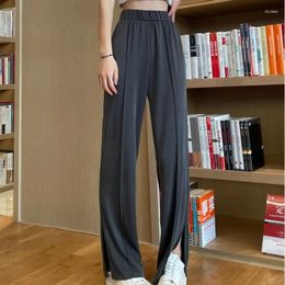 Women's Pants Women Korean Style Split Wide Leg Summer Cropped Straight Drop Ice Silk Casual Fashion Vintage Y2k Trousers