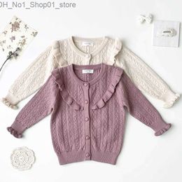 Cardigan 1-7Y Baby Girls Cardigan Knit Jacket Cute Girls Sweater Coat Hollow Out Ruffled Cotton Infant Knitted Cardigan Baby Knit Clothes Q231207