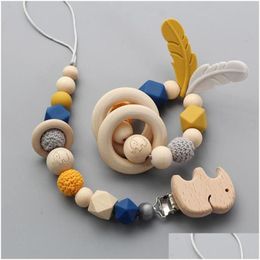 Pacifiers Baby Pacifier Clip Chain Dummy Holder Nipples Children Clips Teether Teething Toy Cartoon Wooden Bracketpacifiers Drop Deliv Dhfrj
