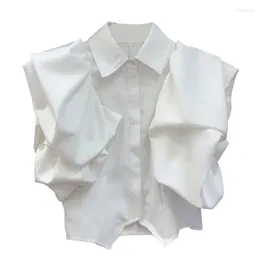 Women's Blouses Women Shirts 2023 Three Quarter Ruffles Buttons Solid Chiffon Blouse Color Spring Elegant Womens Tops And