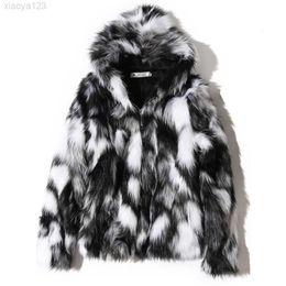 2023Women's Fur Faux Fur 2022 Winter Warm Plus Fleece Faux Fur Casual Mens Hooded Jacket Thick Boutique Fashionable Male Slim Coats Size S-5XL HKD230727