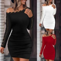 Casual Dresses Female Sexy White Lace Dress Long Sleeve Women Bodycon Off Shoulder Wedding Party Clubwear Evening Short Mini