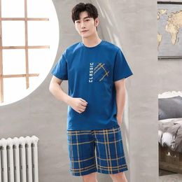 Men's Sleepwear Pijama Male Pyjama Print Plaid Hombre Men Causual Trendyol Summer For Thin Cotton Homme Pyjamas Comfortable Sets